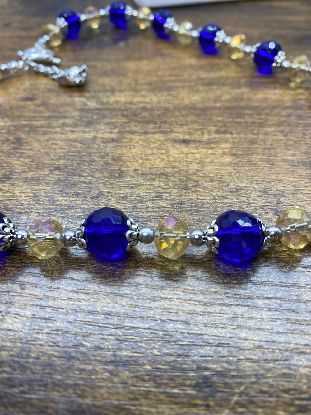 Royal Blue and Champagne Glass necklace silver accent Aprilsplace 20 inch - Picture 6 of 8